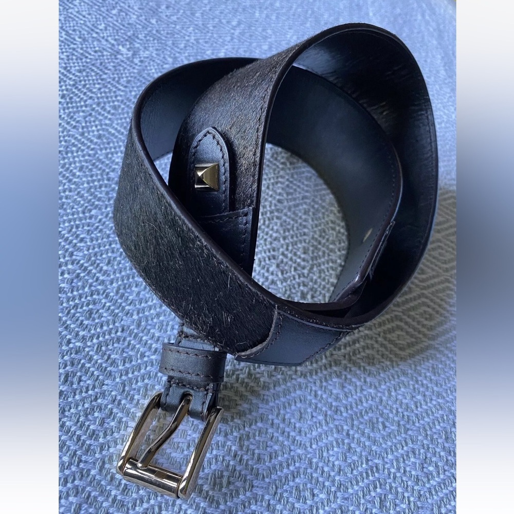 J. McLaughlin Brown Leather Belt And Cowhide With Gold Flecks Size Small - Picture 2 of 8